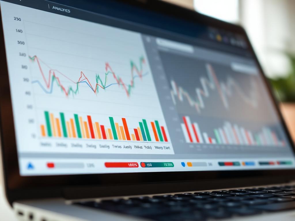 Financial analytics charts on a laptop screen